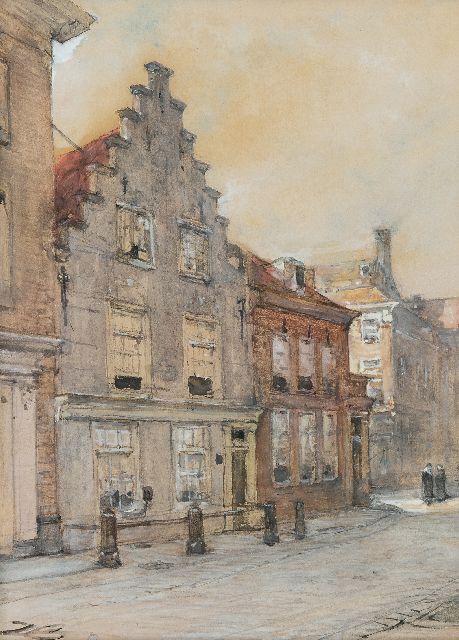 Johannes Bosboom | Gezicht op het Huis der Samenkomsten van de Doopsgezinden in Den Haag, aquarel op papier, 30,9 x 22,7 cm, gesigneerd l.o. met initialen