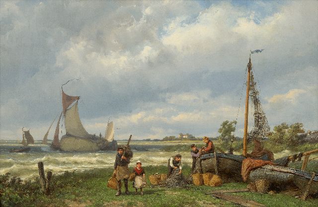 Jan H.B. Koekkoek | Bij de Zuiderzee, olieverf op doek, 42,8 x 67,2 cm, gesigneerd verso en verso gedateerd 1881