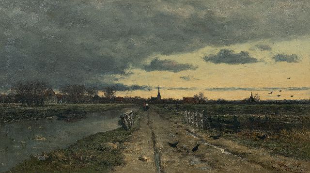 Willem Roelofs | Landschap bij opkomende storm, olieverf op doek, 56,0 x 95,8 cm, gesigneerd r.o.