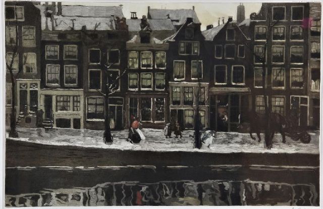 George Hendrik Breitner | Een Amsterdamse gracht in de sneeuw, aquatint, 39,8 x 61,0 cm, gesigneerd r.o.