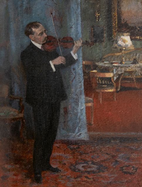 Adolf Müller-Cassel | De vioolspeler, olieverf op doek, 77,6 x 58,9 cm, gesigneerd r.o.
