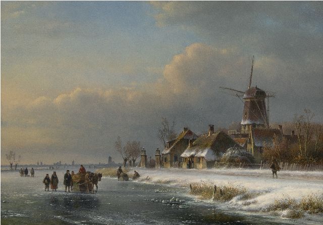 Lodewijk Johannes Kleijn | IJsgezicht met paardenslee, olieverf op paneel, 35,6 x 50,5 cm, gesigneerd r.o.