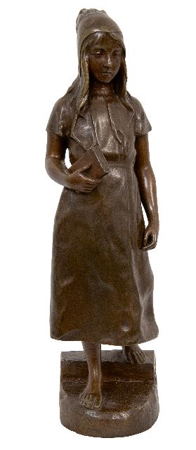 Jespers E.  | Meisje met haar bijbel, brons 41,0 x 11,0 cm, gesigneerd op basis