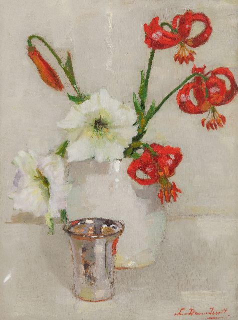 Lucie van Dam van Isselt | Rode lelies, olieverf op paneel, 40,2 x 30,1 cm, gesigneerd r.o. en te dateren ca. 1930