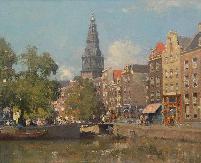 Cornelis Vreedenburgh | Gezicht op de Raamgracht en de Zuiderkerkstoren, Amsterdam, olieverf op doek, 77,0 x 94,0 cm, gesigneerd r.o. en gedateerd 1927