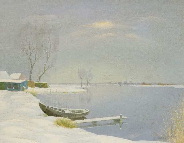 Dirk Smorenberg | De Loosdrechtse Plassen in de winter, olieverf op doek, 41,3 x 53,4 cm, gesigneerd r.o.