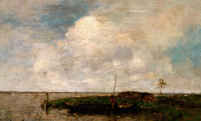 Louis Stutterheim | Polderlandschap met punterende boer, olieverf op doek, 50,2 x 75,3 cm, gesigneerd l.o.