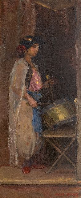 Isaac Israels | Trommelslaagster, olieverf op doek, 181,0 x 75,0 cm, gesigneerd r.o. en te dateren ca. 1909