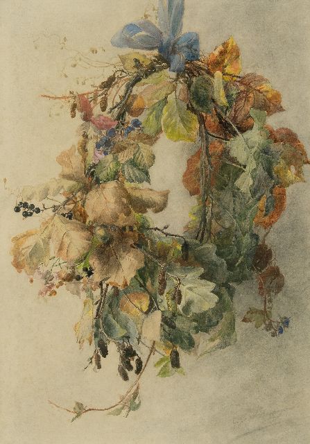 Gerardine van de Sande Bakhuyzen | Herfstkrans, aquarel op papier, 49,3 x 34,3 cm, gesigneerd r.o.