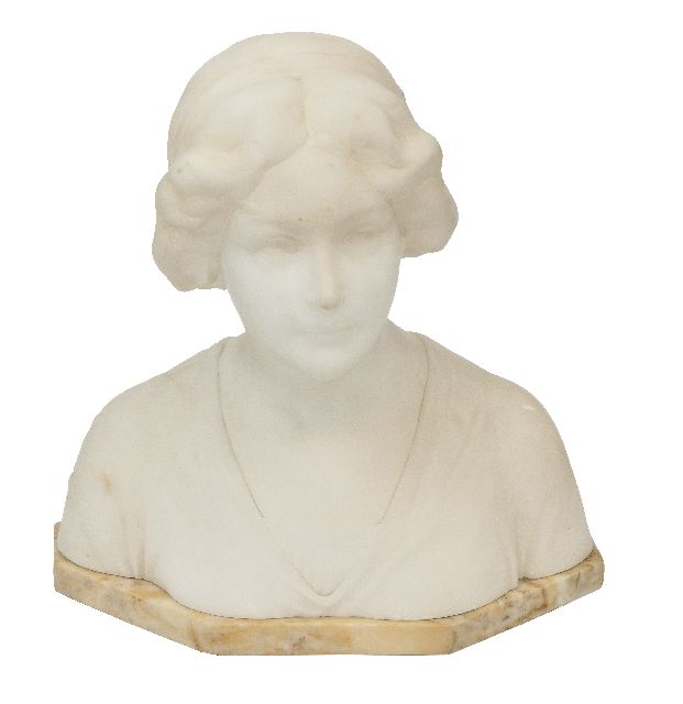 Franse School | Buste van een vrouw, marmer, 33,0 x 33,5 cm, gesigneerd verso onduidelijk gesigneerd