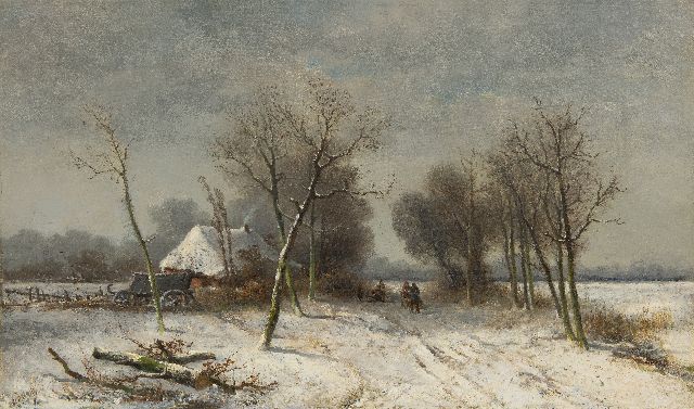 Ranitz S.M.S. de | Landvolk met sledes in besneeuwd landschap, olieverf op doek 45,5 x 75,3 cm, gesigneerd l.o. en prijs zonder lijst