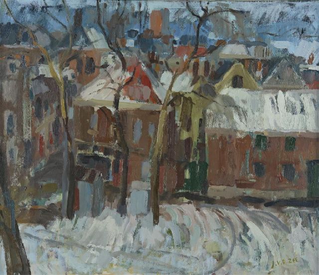 Jan van der Zee | Stadsgezicht Groningen in de sneeuw  ., olieverf op doek, 59,8 x 70,1 cm, gesigneerd r.o.