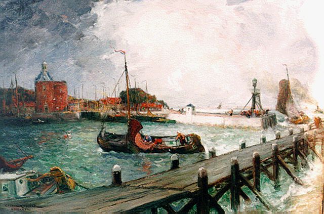 Gaston Roullet | De haven van Enkhuizen, olieverf op doek, 79,8 x 99,8 cm, gesigneerd l.o.