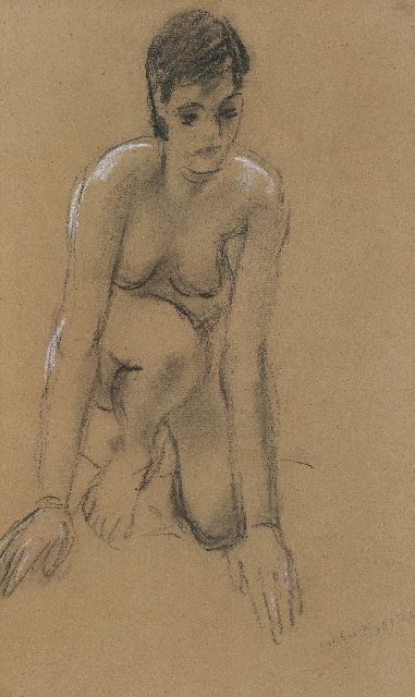 Johan Dijkstra | Vrouwelijk naakt, krijt op papier, 37,0 x 22,0 cm, gesigneerd r.o.