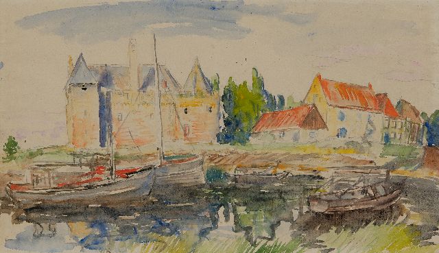 Dijkstra J.  | Gezicht op kasteel Radboud in Medemblik, aquarel op papier 38,0 x 66,0 cm