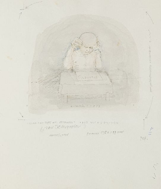 Co Westerik | Man aan tafel met stemmen, potlood, inkt en aquarel op papier, 32,5 x 26,5 cm, gesigneerd m.o. en gedateerd 1993