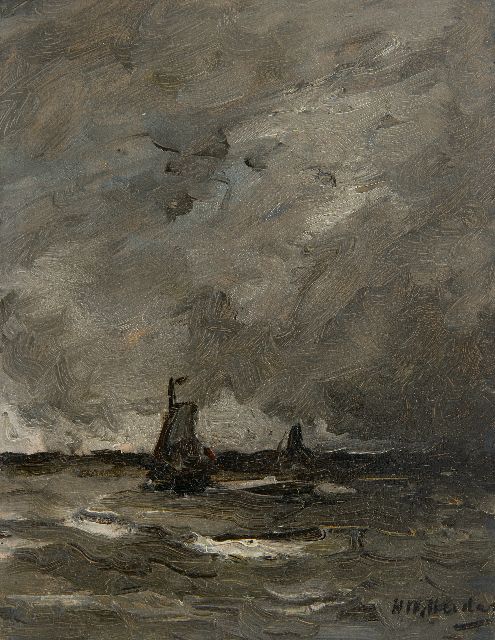 Hendrik Willem Mesdag | Scheepjes in onweerstemming, olieverf op paneel, 19,0 x 15,0 cm, gesigneerd r.o.