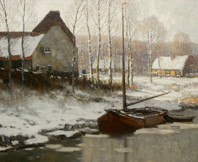 Soest L.W. van | Besneeuwde rivieroever, olieverf op doek 113,3 x 134,7 cm, gesigneerd l.o.