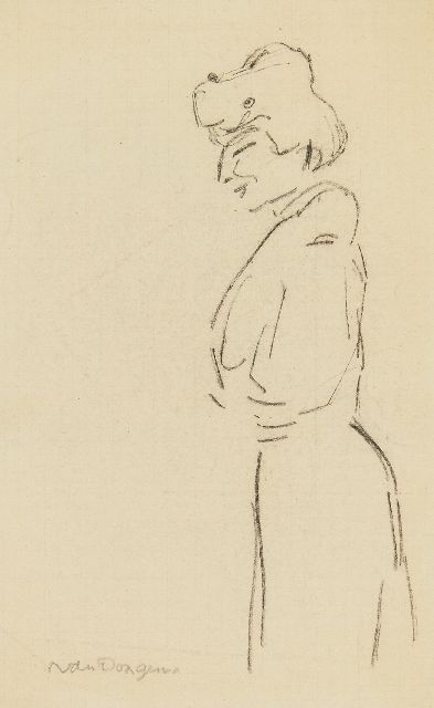 Kees van Dongen | Femme debout, de profil, krijt op papier, 20,7 x 12,8 cm, gesigneerd l.o.