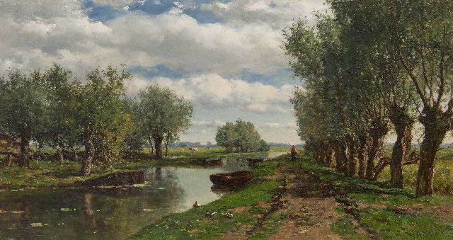 Willem Roelofs | Polderlandschap, olieverf op paneel, 25,8 x 48,2 cm, gesigneerd r.o.