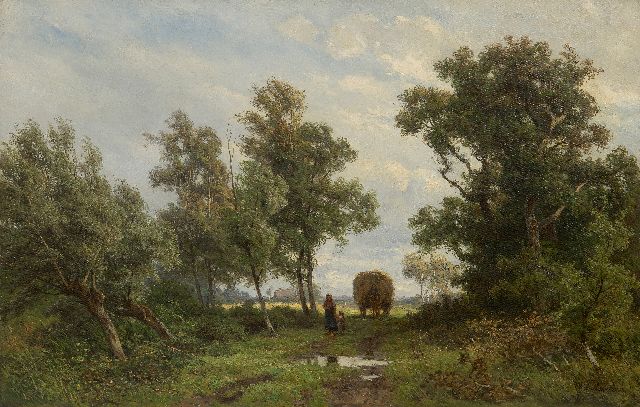 Jan Willem van Borselen | Terug naar de boerderij na het hooien, olieverf op doek, 45,0 x 70,3 cm, gesigneerd r.o.