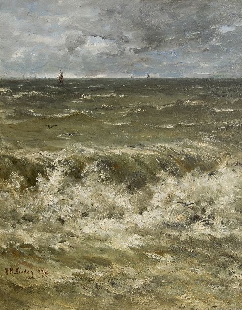 Hendrik Willem Mesdag | Branding met schepen in de verte, olieverf op doek op paneel, 88,6 x 69,5 cm, gesigneerd l.o. en gedateerd 1879