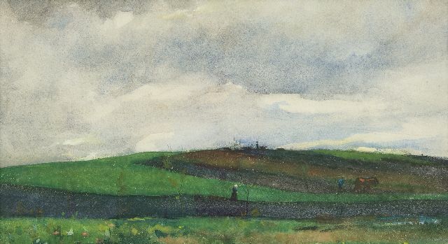 Floris Arntzenius | Landschap bij buiïg weer, houtskool en aquarel op papier, 23,0 x 41,5 cm, gesigneerd l.o. met resten van signatuur