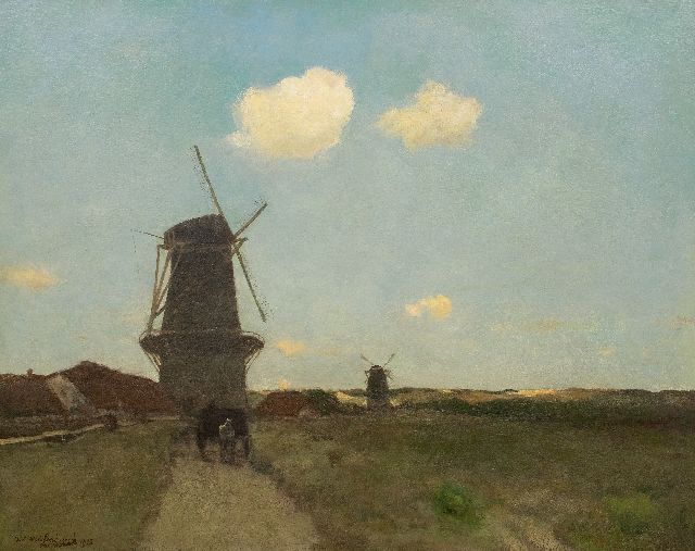 Jan Hendrik Weissenbruch | Landschap met molens, olieverf op doek, 103,0 x 128,8 cm, gesigneerd l.o. en gedateerd 1902