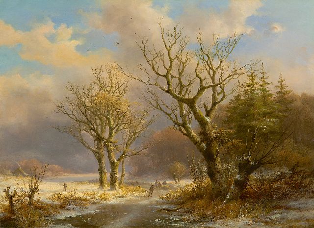 Johann Bernard Klombeck | Boomrijk winterlandschap met schaatsers, olieverf op paneel, 38,7 x 53,6 cm, gesigneerd r.o.