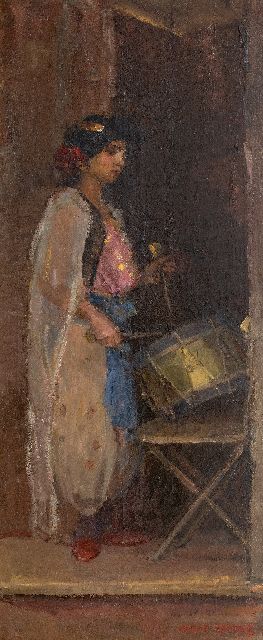 Isaac Israels | Trommelslaagster, olieverf op doek, 181,0 x 75,0 cm, gesigneerd r.o. en te dateren ca. 1909