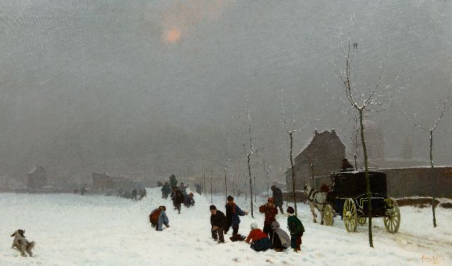 Fleury Chenu | Sneeuwdag bij het Hotel-Dieu in Lyon, olieverf op doek, 79,0 x 134,0 cm, gesigneerd r.o. en gedateerd 1867
