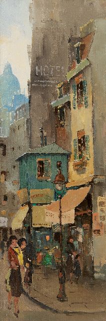 Jan Rijlaarsdam | Parijs straatje, olieverf op doek, 70,5 x 24,3 cm
