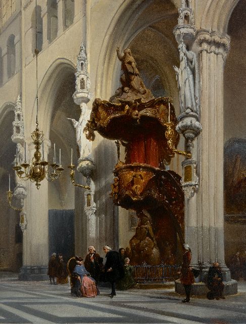 Johannes Bosboom | Interieur van de Onze Lieve Vrouwekerk in Brugge, olieverf op paneel, 67,9 x 51,8 cm, gesigneerd r.o.
