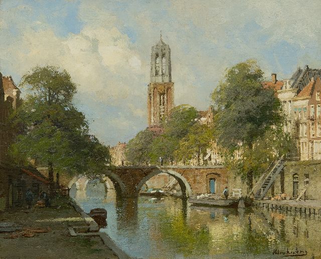 Karel Klinkenberg | Gezicht op de Oude Gracht en de Dom te Utrecht, olieverf op paneel, 22,1 x 27,0 cm, gesigneerd r.o.