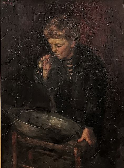 Herbert van der Poll | Bellenblazende jongen, olieverf op paneel, 40,2 x 32,2 cm, gesigneerd l.b. en gedateerd '99