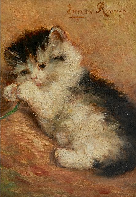 Emma Ronner | Speels jong katje, olieverf op paneel, 23,4 x 16,5 cm, gesigneerd r.b.