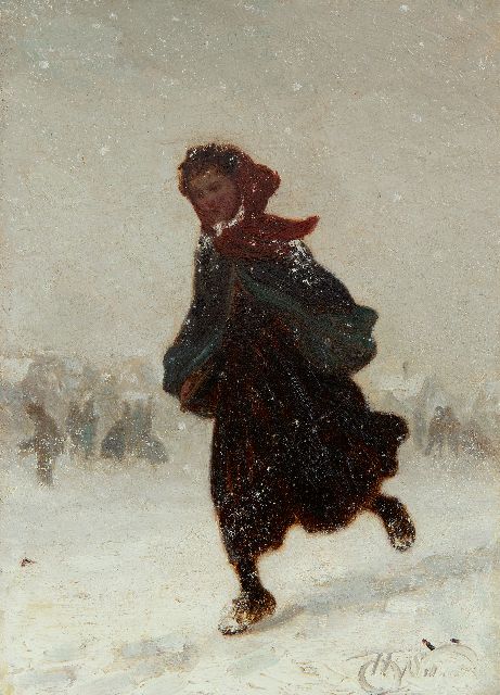 Henri van Seben | Naar huis door de sneeuw, olieverf op paneel, 21,9 x 15,9 cm, gesigneerd r.o.