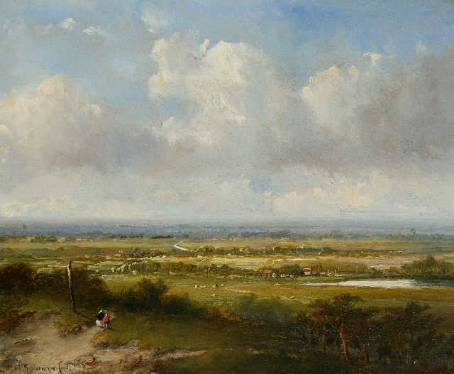 Petrus Marius Brouwer | Panoramisch zomerlandschap, olieverf op paneel, 13,7 x 16,5 cm, gesigneerd l.o.