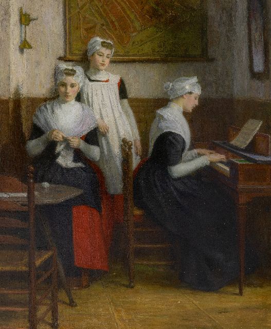 Nicolaas van der Waay | Drie Amsterdamse weesmeisjes, olieverf op doek, 71,5 x 60,3 cm, gesigneerd r.m.