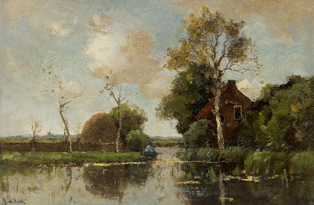 Théophile Emile Achille de Bock | Visser in een polderlandschap, olieverf op paneel, 27,4 x 41,0 cm, gesigneerd l.o.