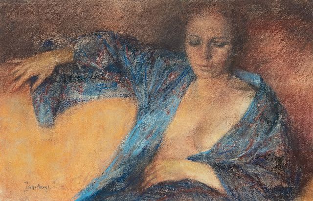Jan Asselbergs | Vrouw in négligé, pastel op papier, 31,0 x 48,1 cm, gesigneerd l.o.