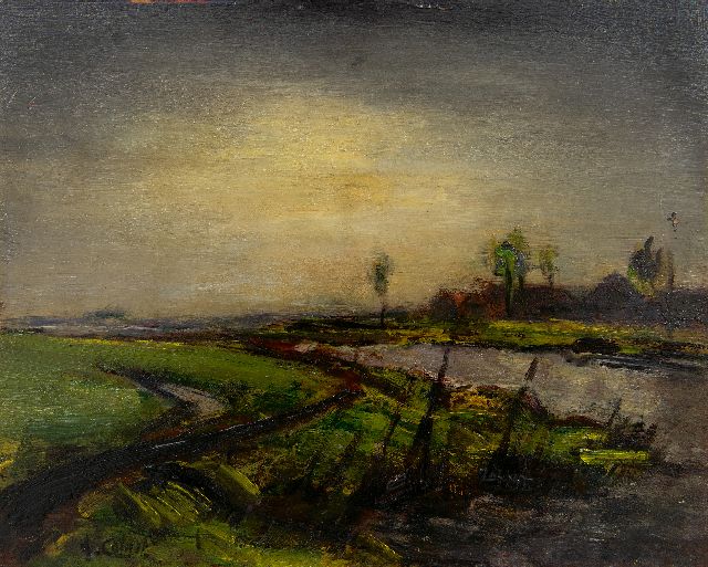 Arnout Colnot | Polderlandschap, olieverf op paneel, 24,5 x 30,1 cm, gesigneerd l.o.