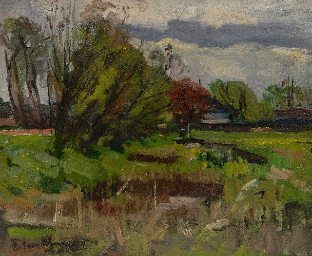 Piet van Wijngaerdt | Landschap bij Amstelveen, olieverf op paneel, 30,2 x 36,0 cm, gesigneerd l.o. en gedateerd '03