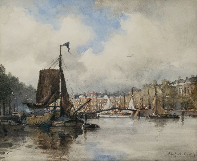Johan Hendrik van Mastenbroek | Binnenhaven te Rotterdam, aquarel op papier, 34,4 x 41,3 cm, gesigneerd r.o. en gedateerd '93