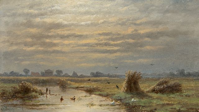 Anthonie Jacobus van Wijngaerdt | Polderlandschap, olieverf op paneel, 16,4 x 29,1 cm, gesigneerd l.o.
