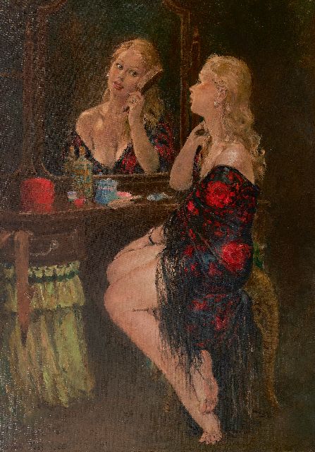 Harry Maas | Vrouw voor de spiegel, olieverf op doek, 105,7 x 76,1 cm, gesigneerd l.o. en gedateerd 1963