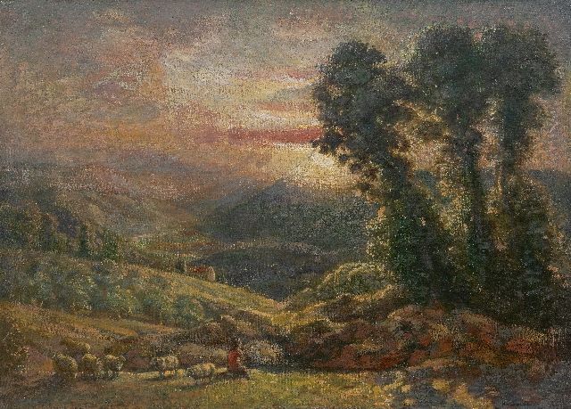 Velde H. van de | Arcadisch landschap, olieverf op doek 51,5 x 70,8 cm, gesigneerd r.o. en op spieraam en zonder lijst