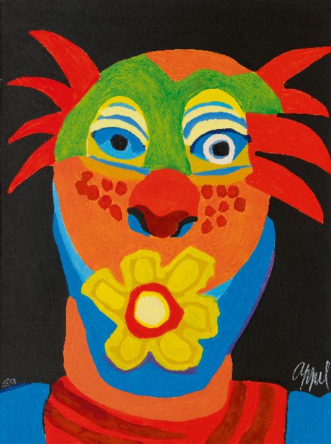 Appel C.K.  | Clown, houtsnede op papier 76,1 x 56,5 cm, gesigneerd r.o.