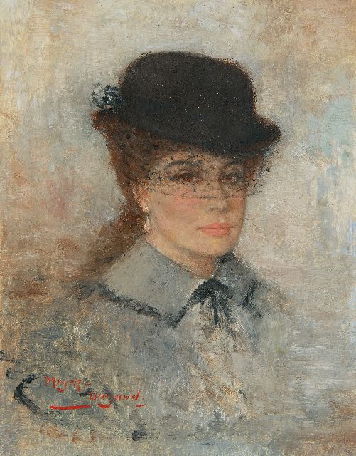 Rolf Dieter Meyer-Wiegand | Vrouw met hoedje met voile, olieverf op paneel, 18,0 x 14,1 cm, gesigneerd l.o.