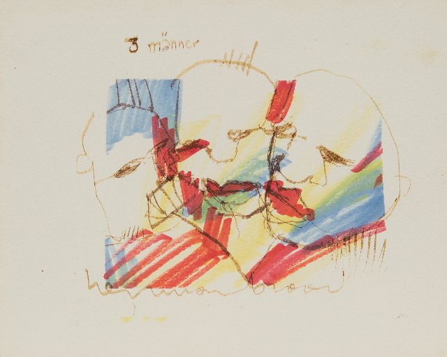 Herman Brood | 3 Männer, aquarel op papier, 24,0 x 30,0 cm, gesigneerd m.o.